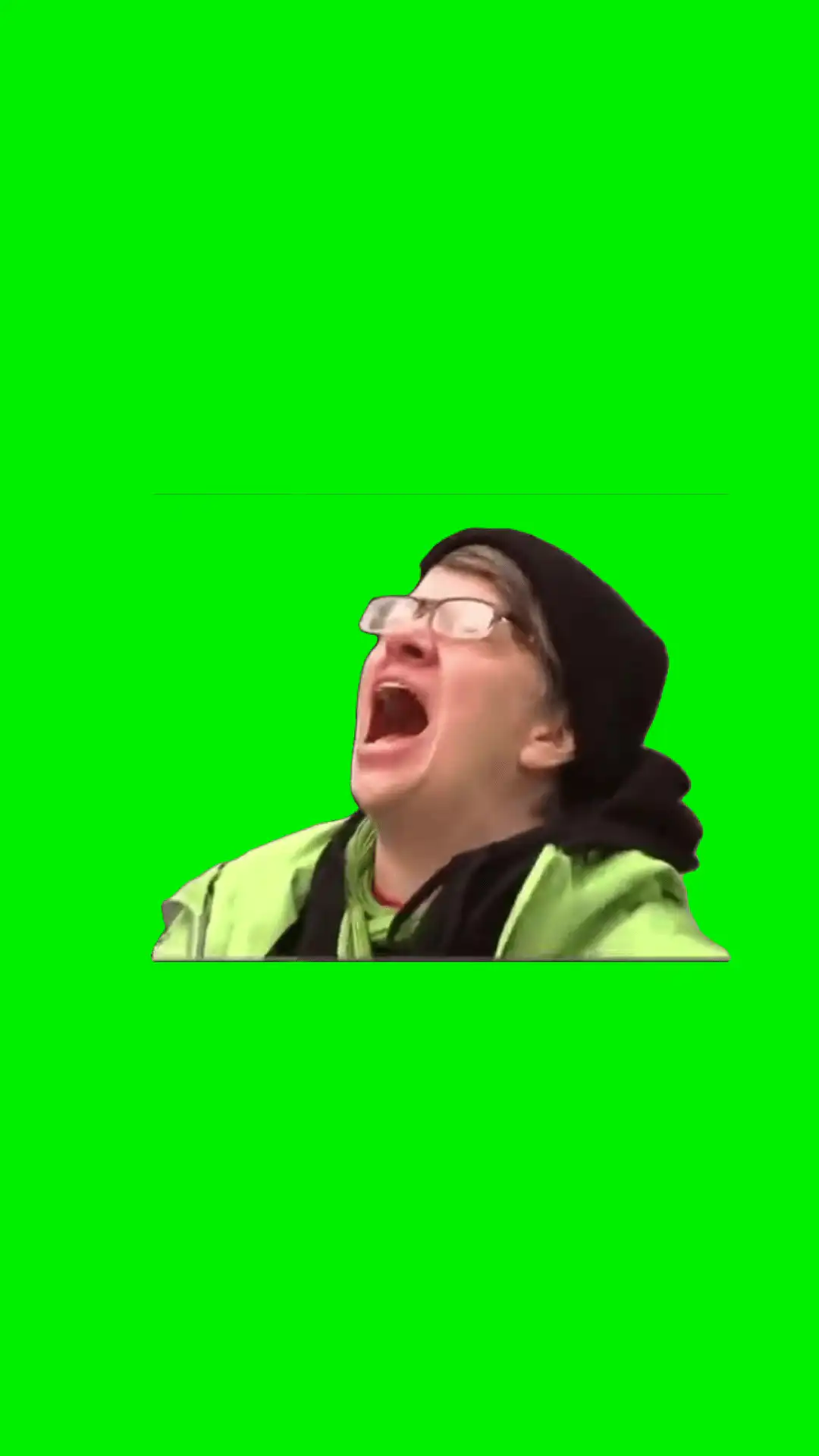 Protester woman screams Nooooo green screen