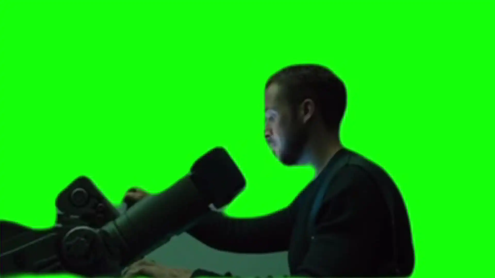Ryan Gosling looking through Telescope meme green screen