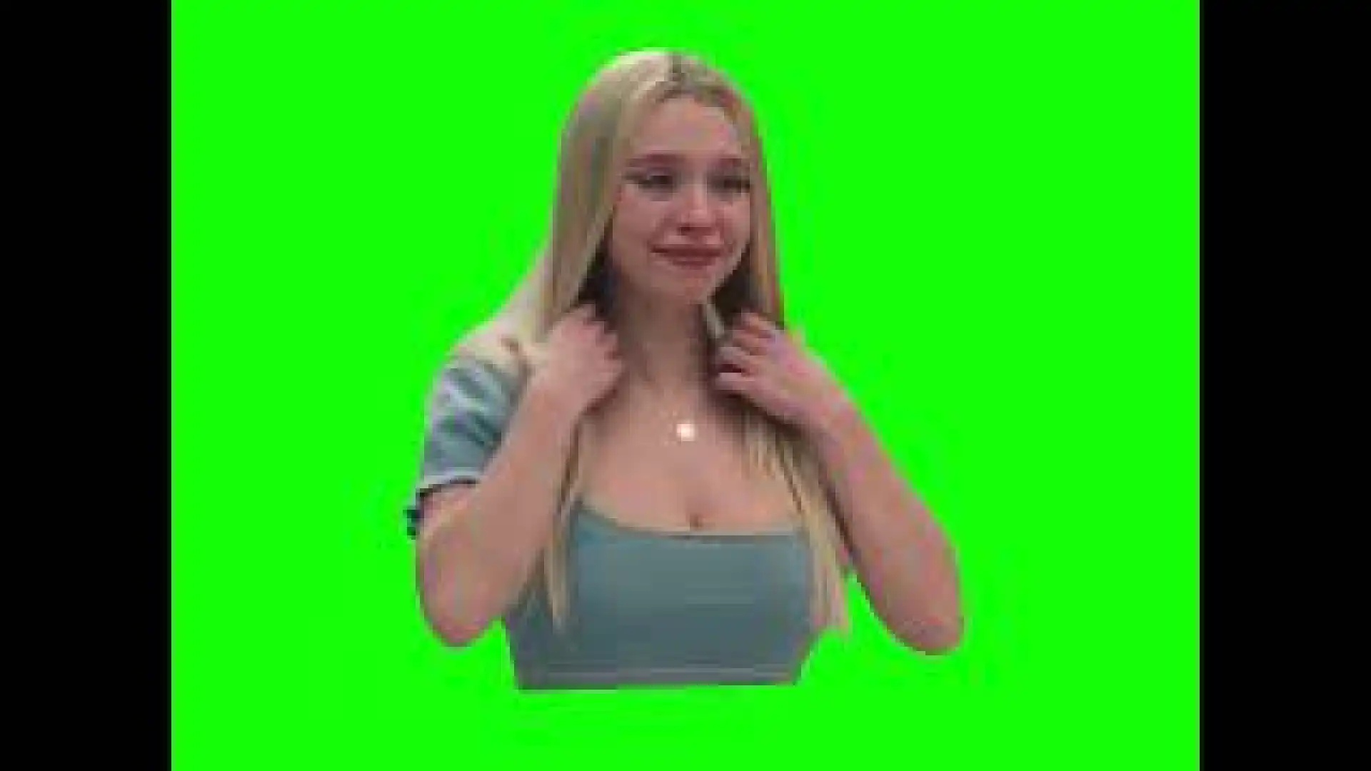 Sydney Sweeney Crying and Fixing Her Hair Green Screen