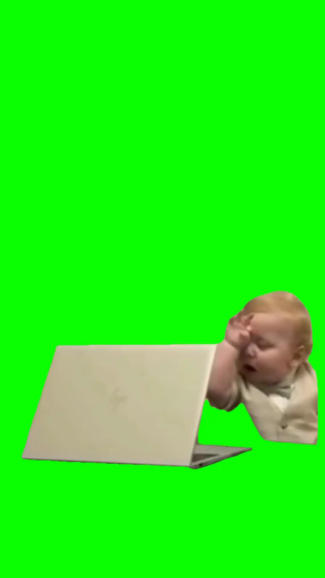 Tired baby on laptop meme green screen