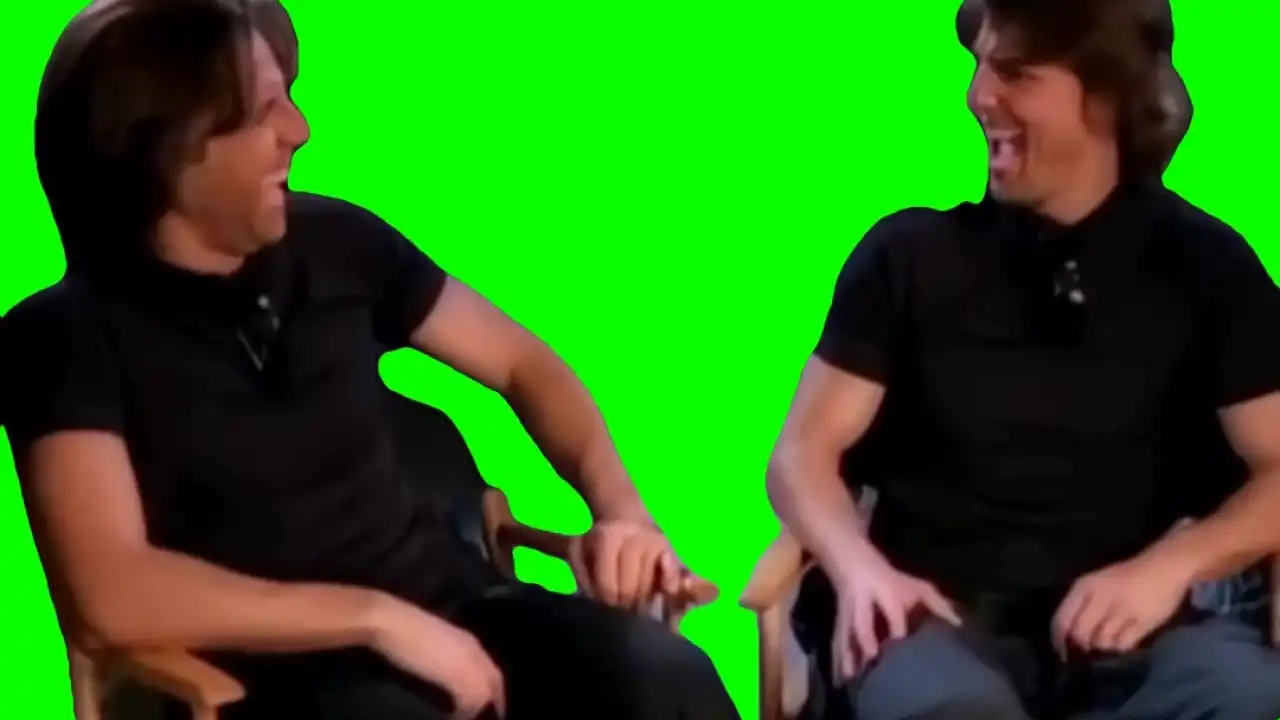 Tom cruise and stunt double match laughs meme green screen